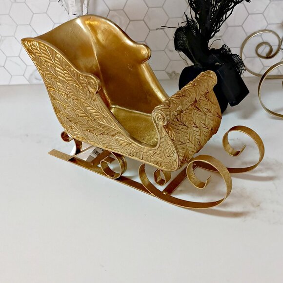 NEW! SHABBY CHIC ELEGANT GOLD SLEIGH SLED DECOR - Picture 5 of 5